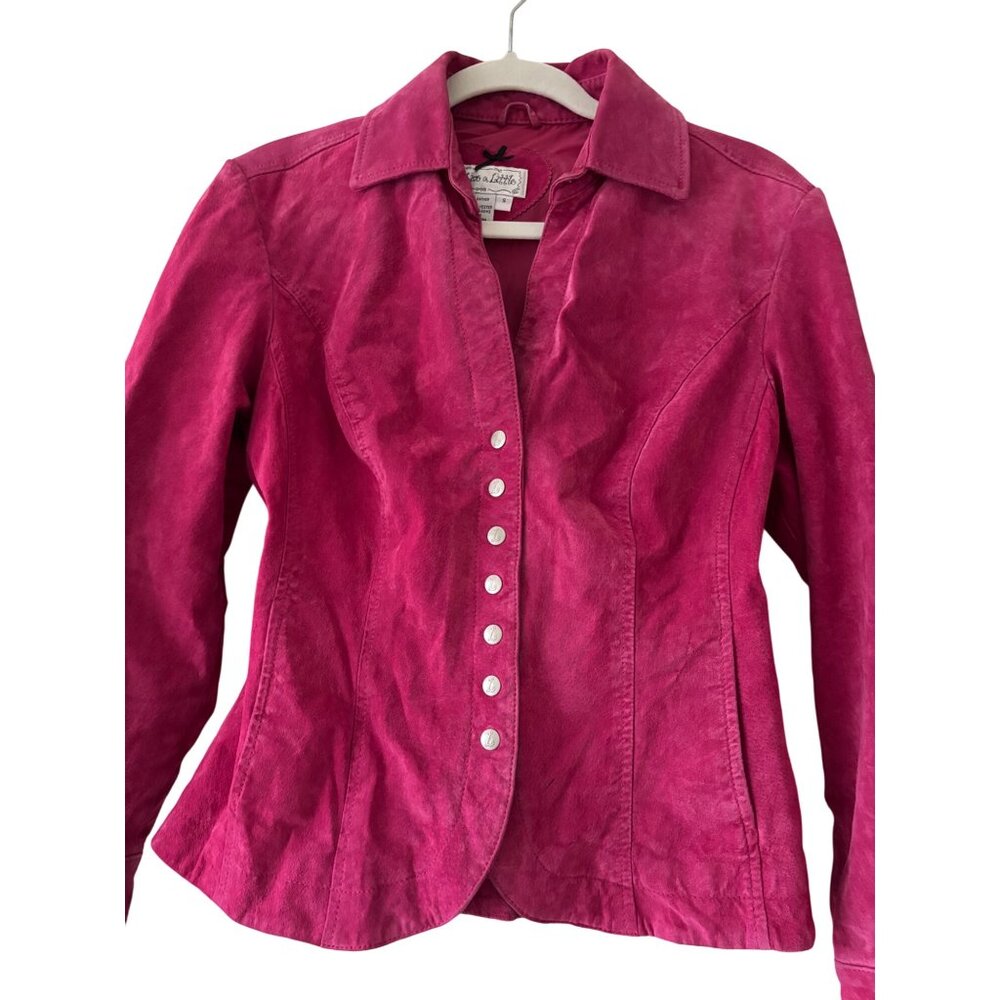Live A Little Womens Pink Leather Snap Button Collared Jacket Size S